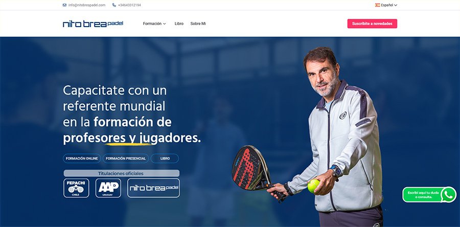 Web profesional para Nito Brea, experto en pádel y formaciones